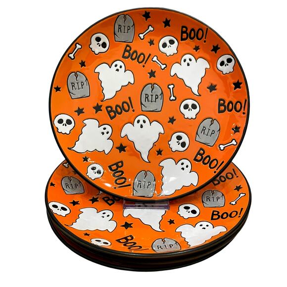 Eli + Ana MELTON GHOST Dinner Plate Set of 4 Ceramic Halloween BOO RIP New - Picture 1 of 15